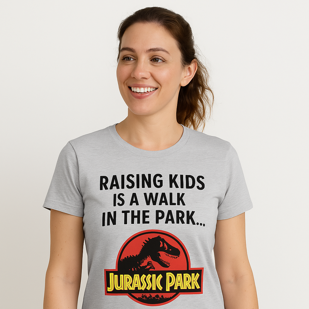 “Raising Kids Is a Walk in the Park… Jurassic Park” Funny Parenting T-Shirt